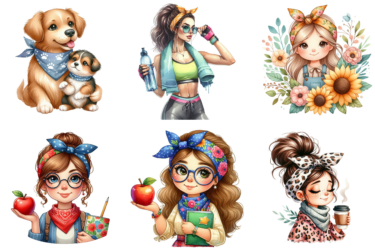 Messy Bun Bandana Mom Life Clipart, a Seasonal Illustration by DreamArtGraphic (Photo 2 of 4)