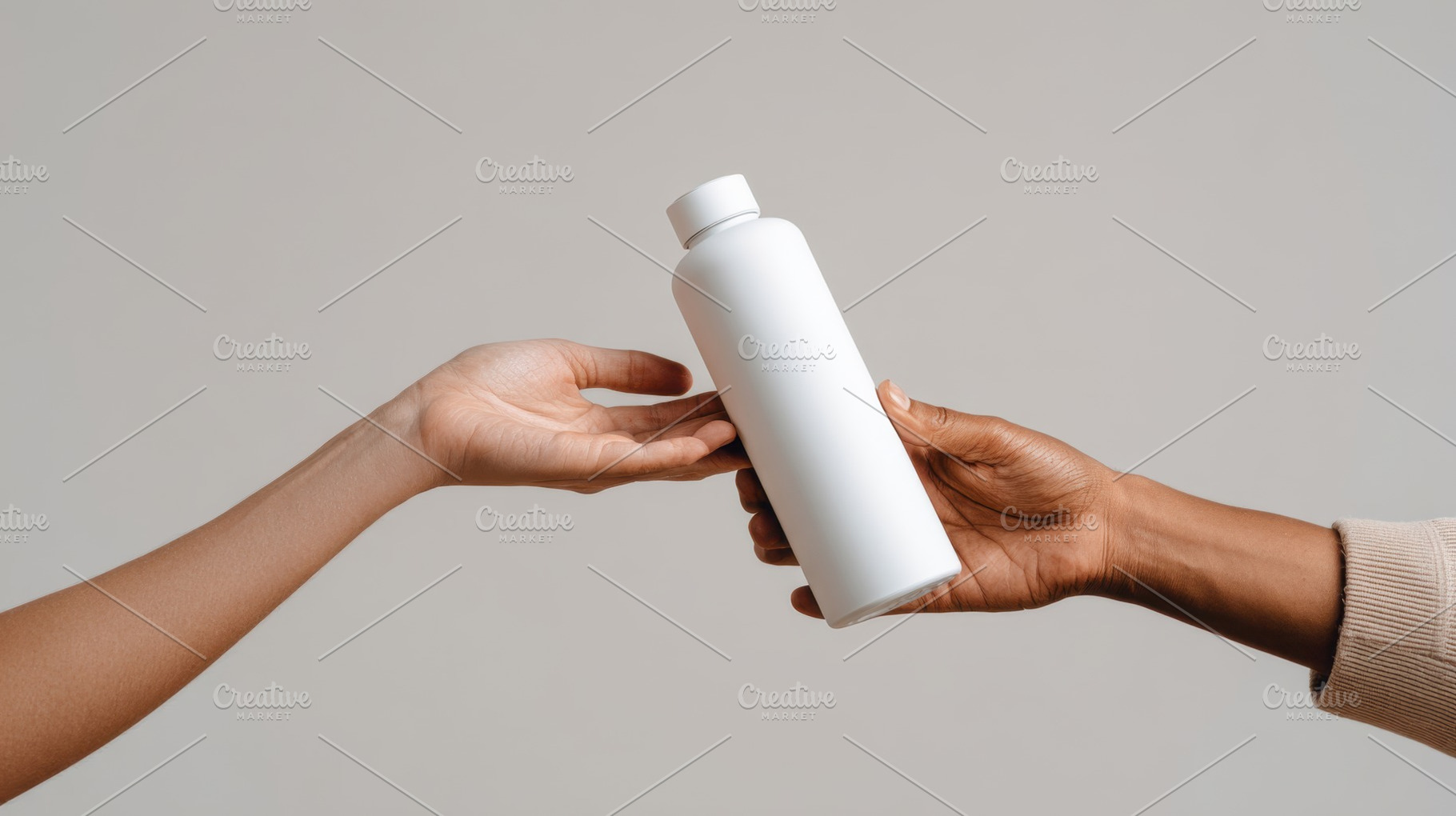 Hands swap a white bottle, a Photo by Beautiful things