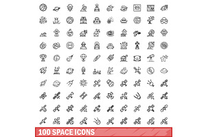 100 Space Icons Set, Outline Style