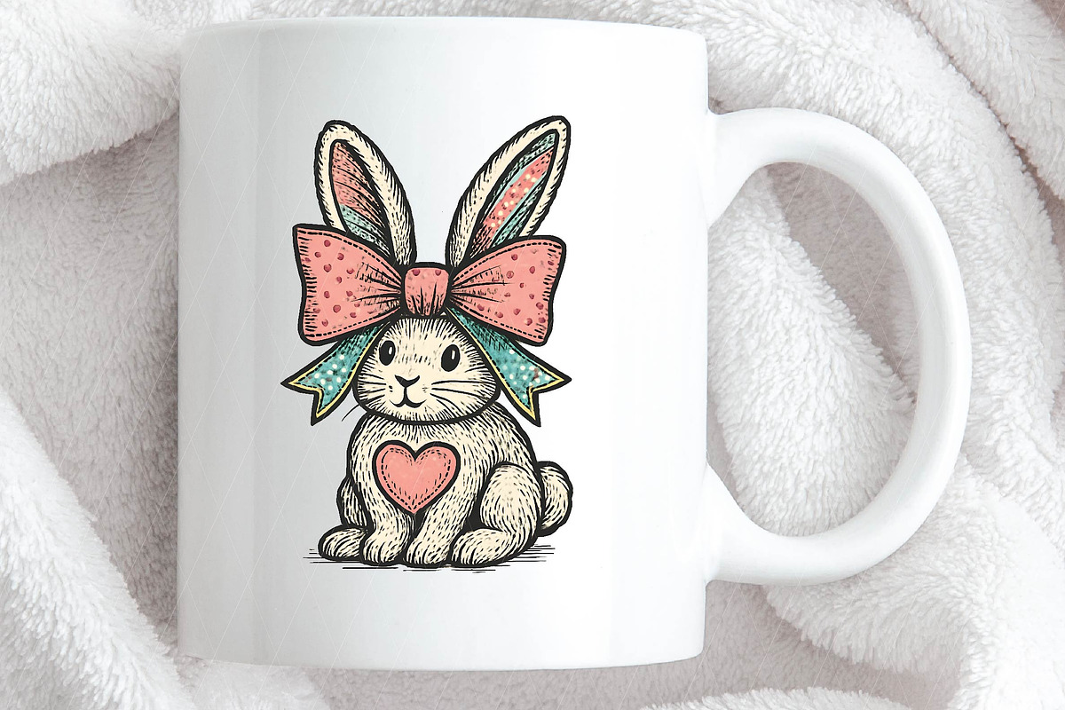 Bunny with Bow Sublimation PNG Easte, an Illustration by DreamPrint404 (Photo 2 of 7)