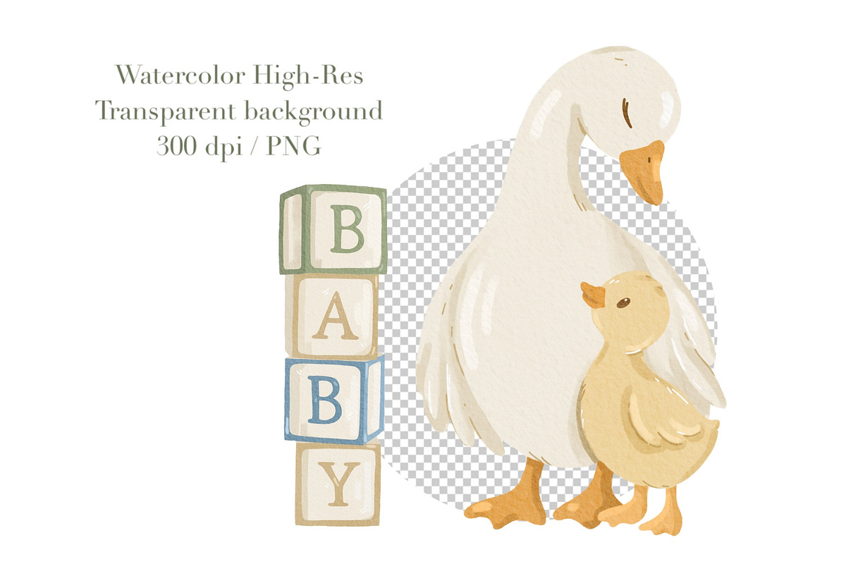 Watercolor Goose Baby Shower Clipart, an Animal Illustration by ArtGiftsStudio (Photo 5 of 5)