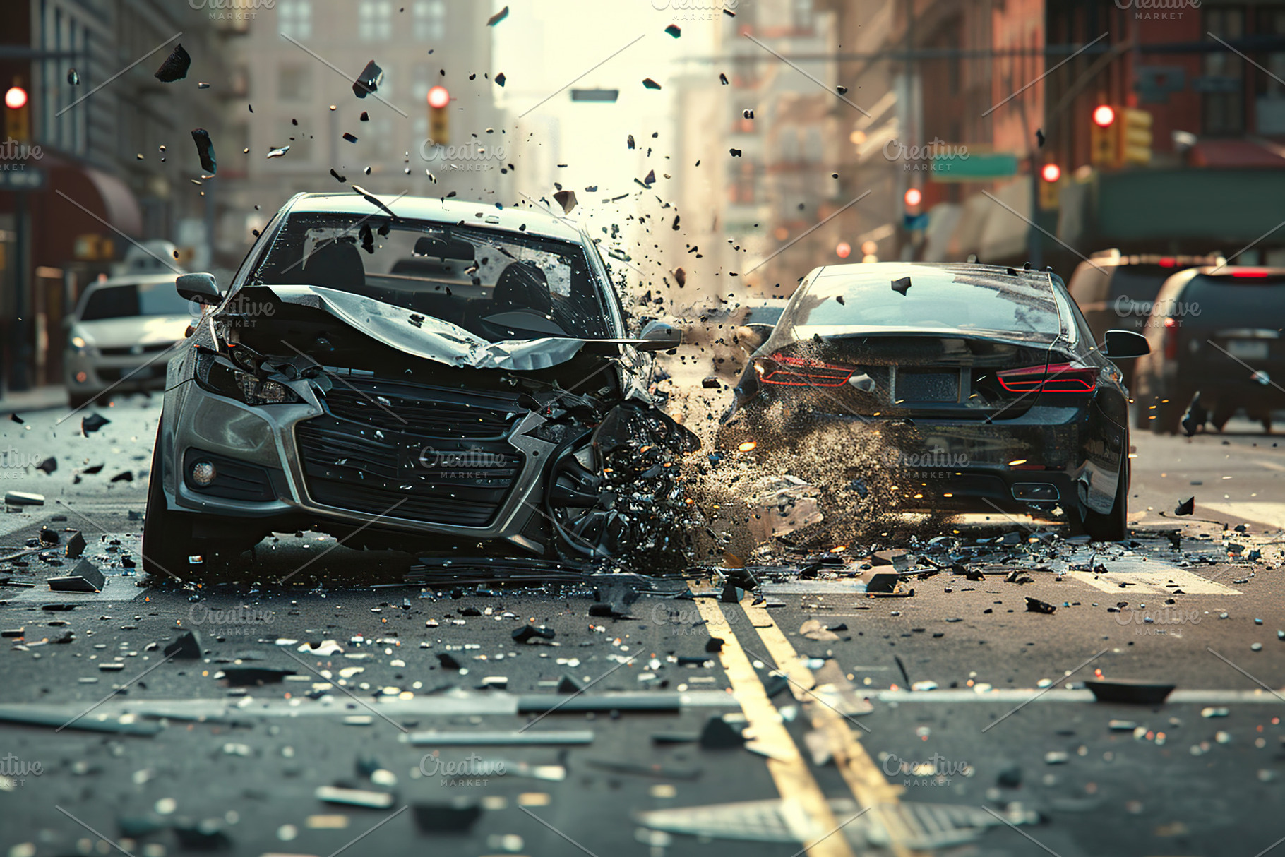 Cars crashed on the road, broken car parts, a Transportation Photo by AlyaAnd