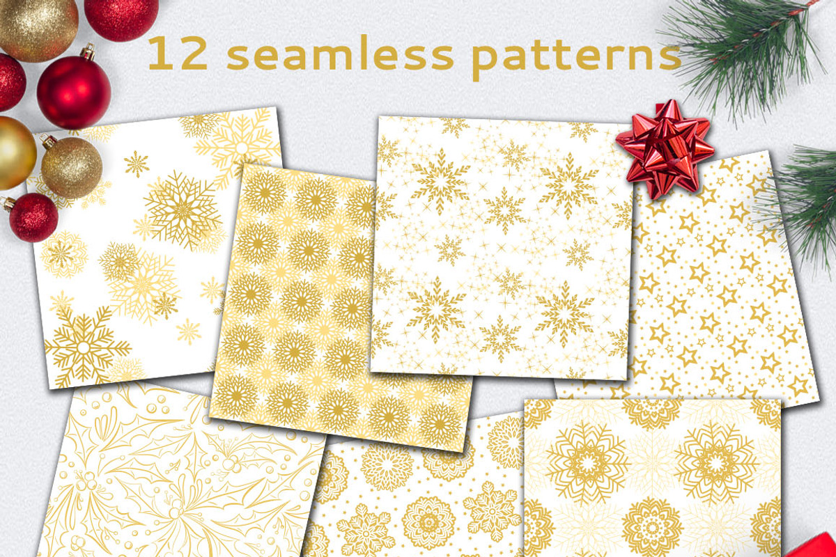 Golden Christmas Seamless Pattern, a Pattern Graphic by Elinorka (Photo 2 of 4)