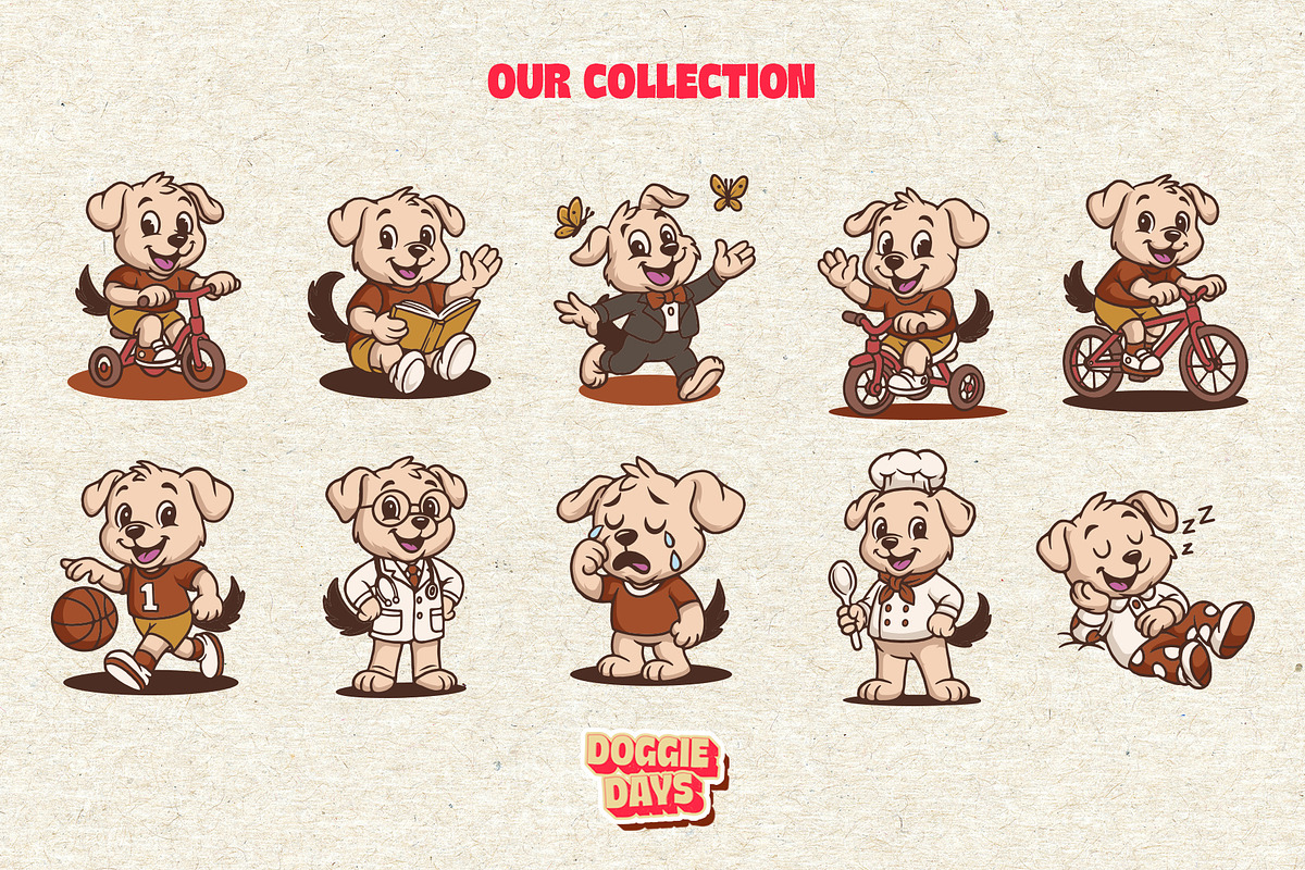 Retro Puppy Mascot Bundle, an Animal Illustration by Tekuni (Photo 6 of 12)