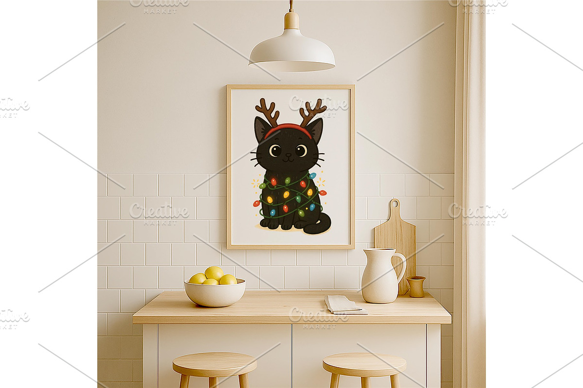 Cute Black Cat Christmas Wall Art, a Background Graphic by LaseredNinja (Photo 6 of 7)