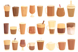 Cold Coffee Icons Set Cartoon Vector