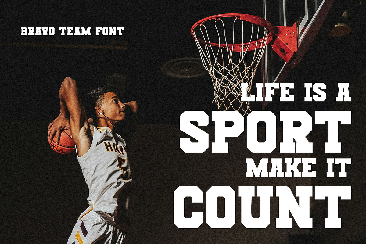BravoTeam Sporty Font, a Sans Serif Font by RantautypeStudio (Photo 6 of 13)