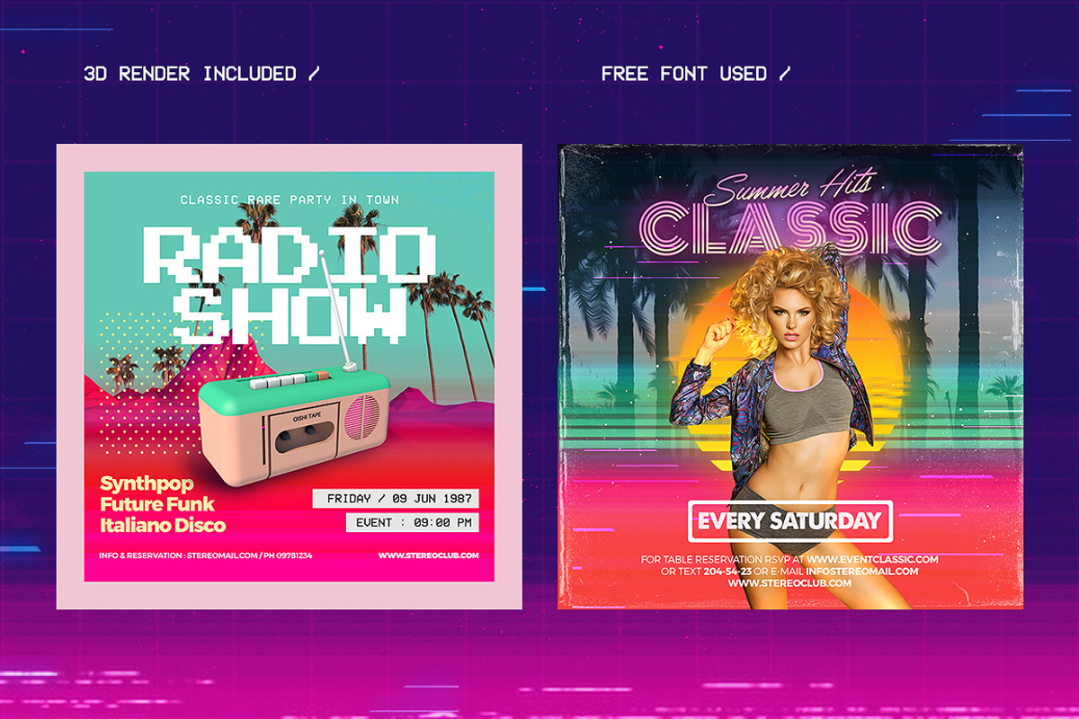 80's Synthwave Square Artpack, a Social Media Template by dennybusyet (Photo 6 of 9)