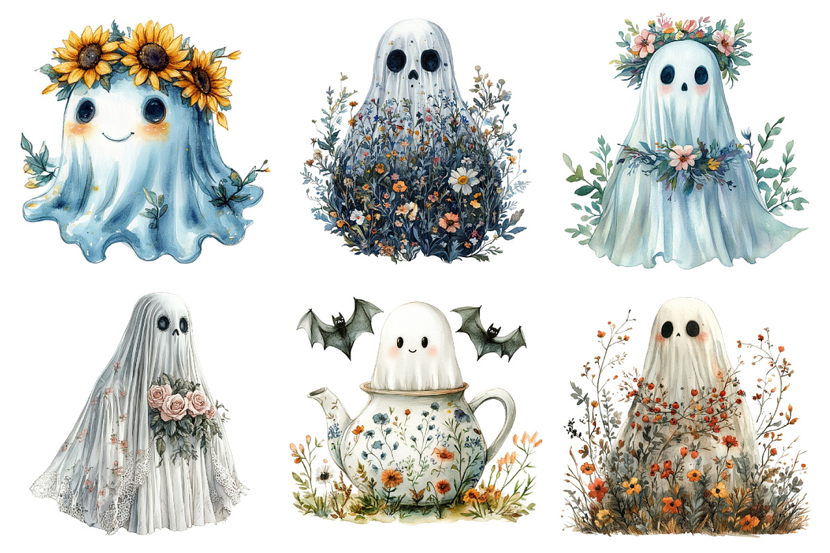 Halloween Floral Ghost Clipart, an Illustration by Daily.Designs (Photo 2 of 5)