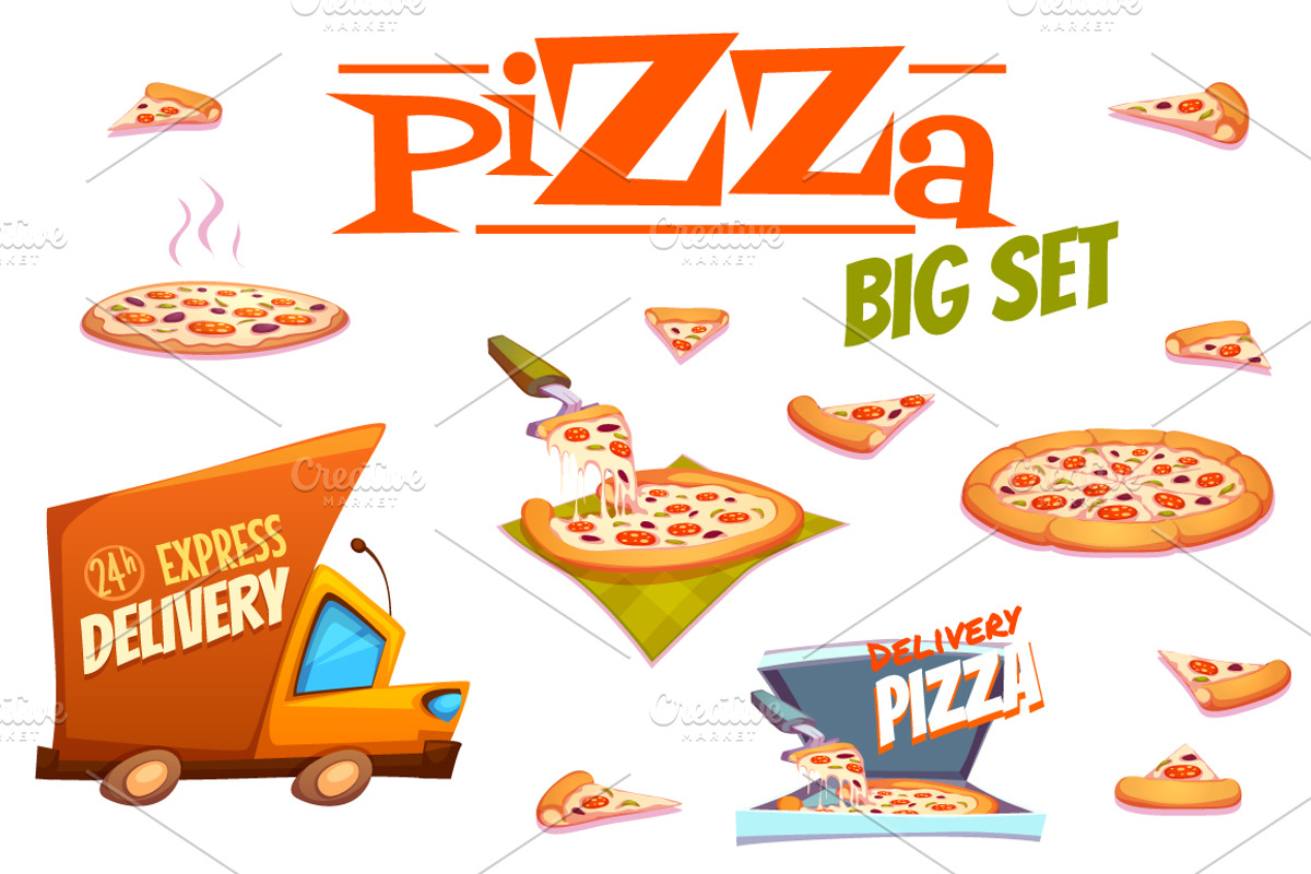 Vector set of Pizza design elements, a Food Illustration by Cattleya (Photo 1 of 4)