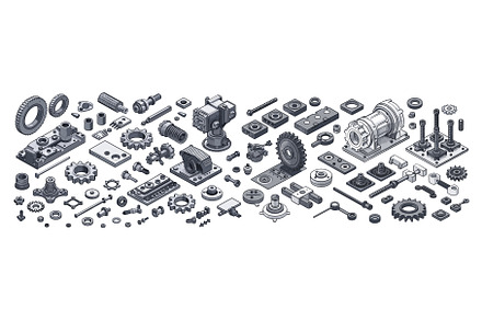 Isometry gears machinery parts, an Illustration by Valerie Bodnar