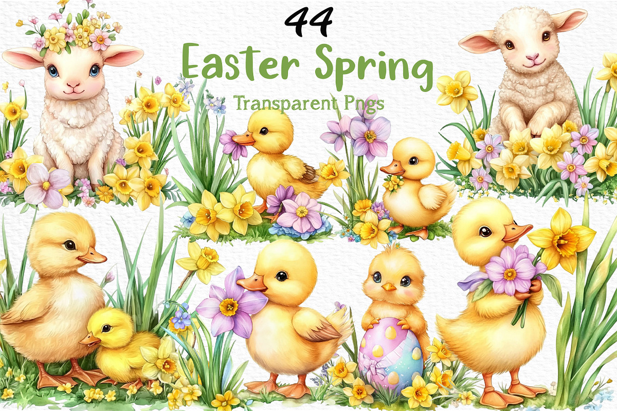 Watercolor Easter Spring Clipart, an Illustration by Craft Nest (Photo 1 of 12)