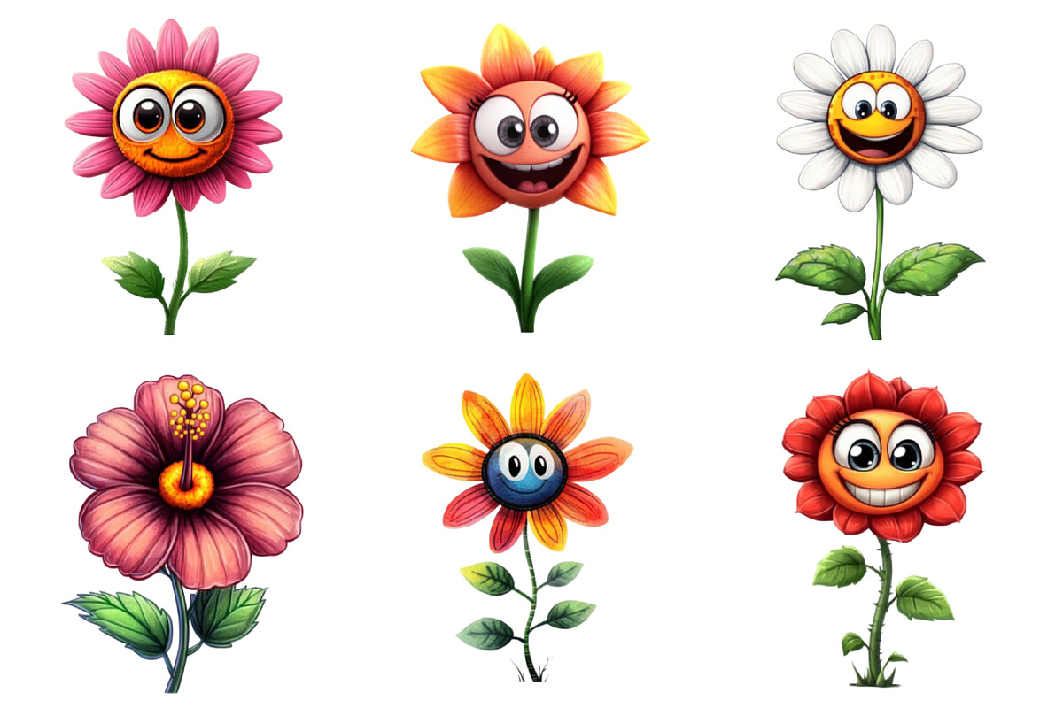 Watercolor Funny Flowers Clipart, an Illustration by designcity5 (Photo 3 of 5)