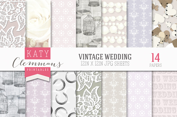 Vintage Wedding patterned paper pack preview 5