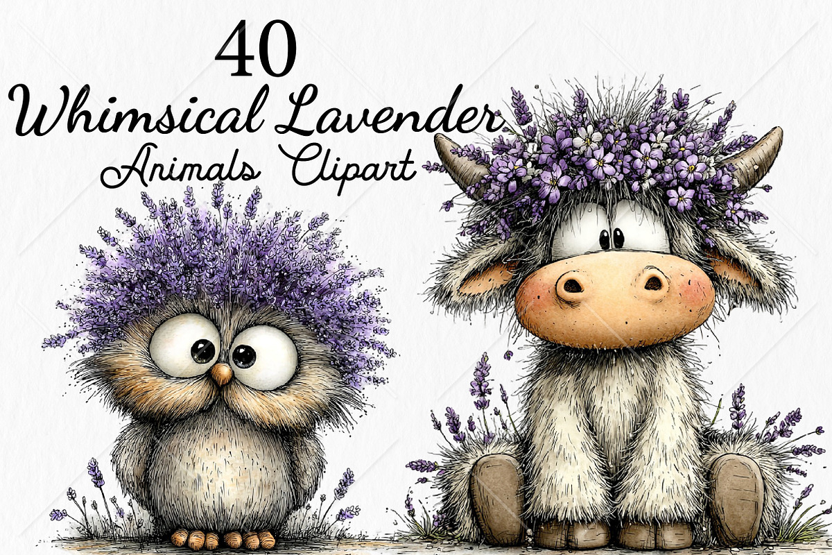 Whimsical Cute Lavender Animals PNG, a Seasonal Illustration by Canvas Craft (Photo 1 of 10)