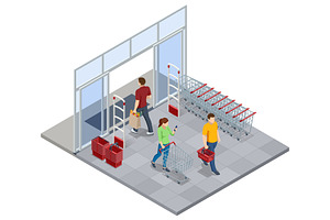 Isometric Supermarket Entrance with