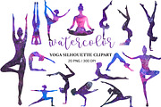 Watercolor Yoga Silhouette Clipart, a Person Illustration by PatternPalette (Thumbnail 1 of 2)