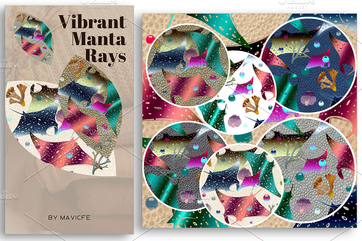 Vibrant Manta Rays | Art & Patterns, a Pattern Graphic by mavicfe (Photo 1 of 16)