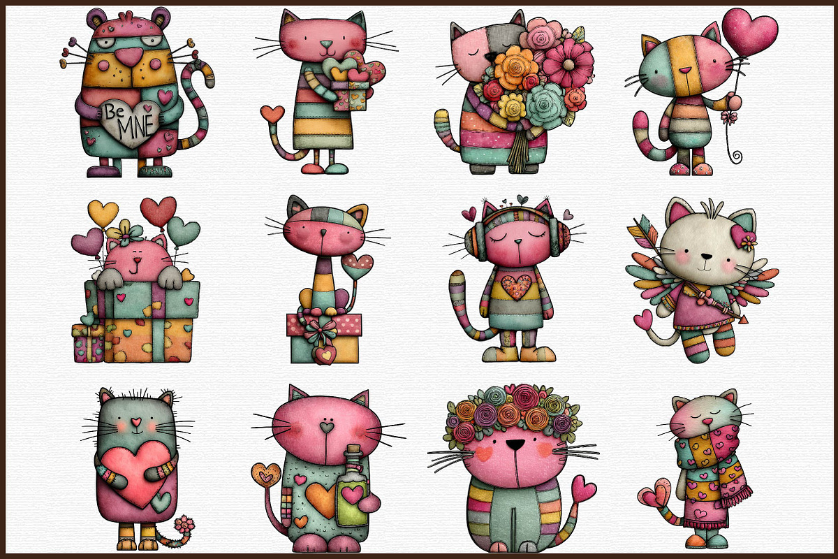 Whimsical Valentine s Day Cat Clipar, an Illustration by Sublimation Artist (Photo 3 of 6)