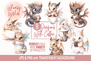 Dragons and Coffee Clip Art, a Food Illustration by Whimsy & Wishes (Thumbnail 1 of 9)