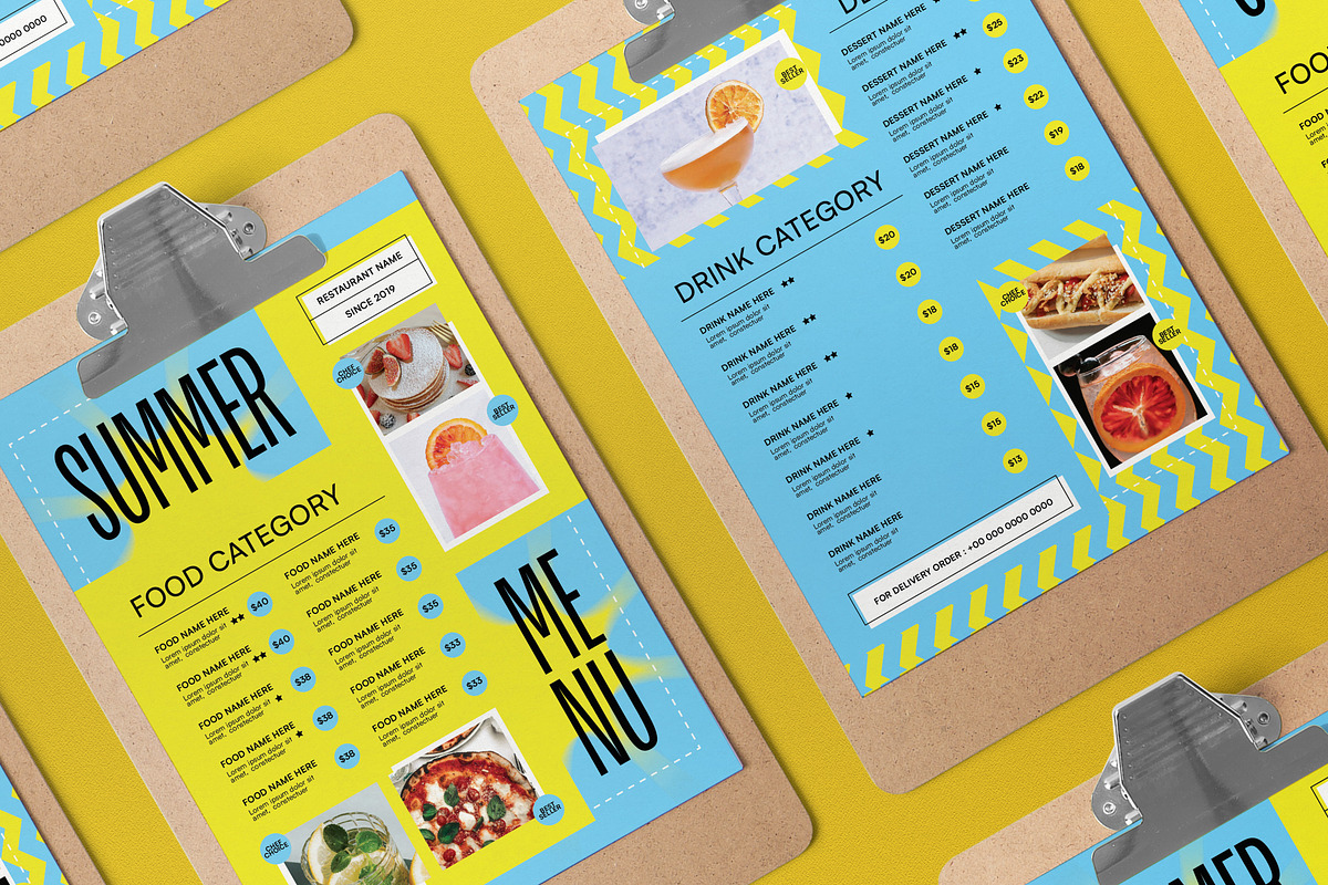 Blue Flat Design Summer Food Menu, a Flyer Template by graphicook (Photo 1 of 4)