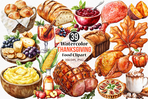 Watercolor Thanksgiving Food Clipart, an Illustration by Canvas Craft