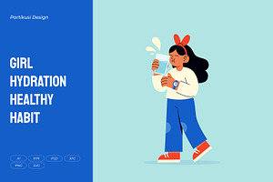 Girl Hydration Healthy Habit, a Person Illustration by Partikusi Design