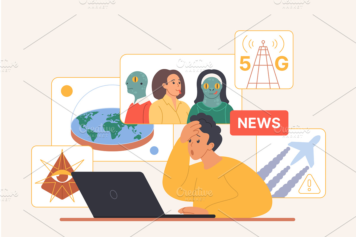 Conspiracy theory spreading online, a Technology Illustration by Lemberg Vector