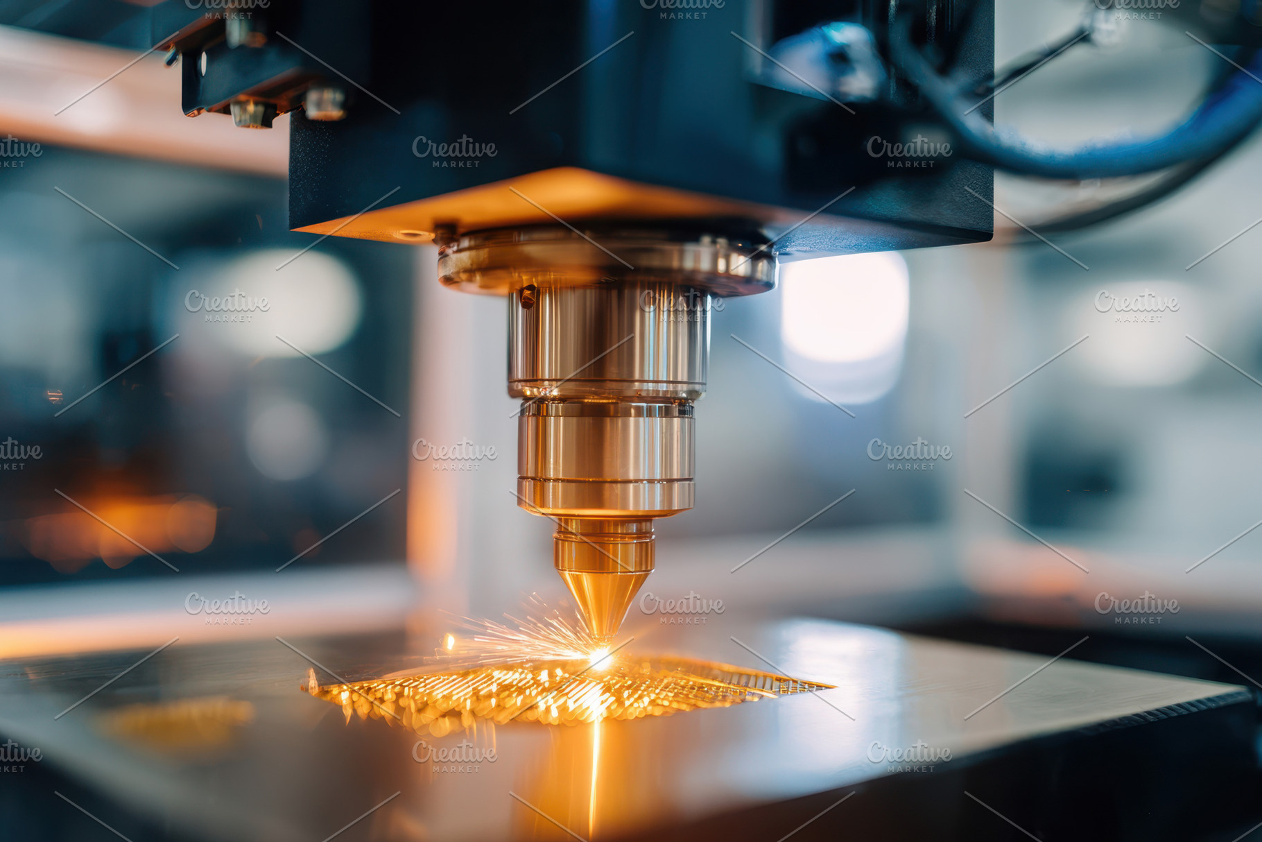 Precision additive manufacturing nozzle depositing molten material, an Industrial Photo by AlyaAnd