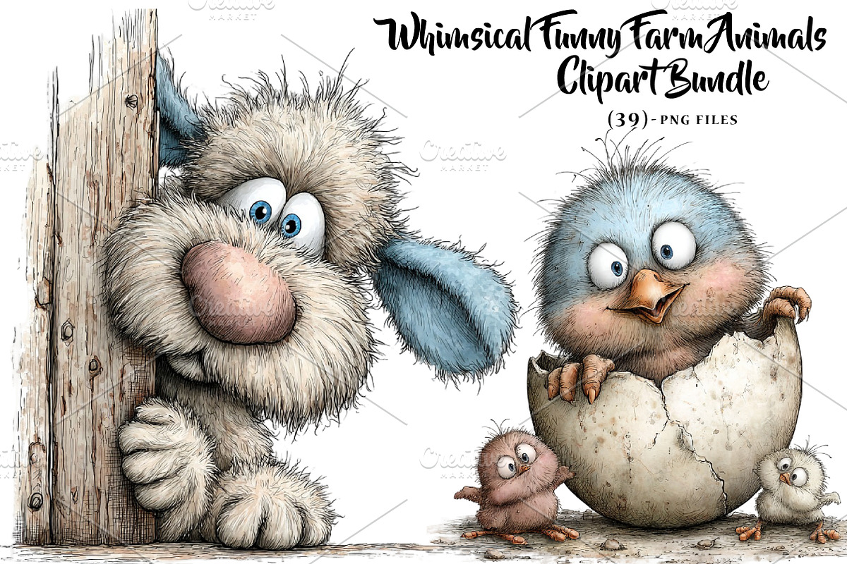 Whimsical Funny Farm Animals, a Seasonal Illustration by CreationArt (Photo 1 of 5)