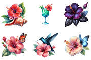 Hibiscus Flower Watercolor Clipart, an Illustration by DreamArtGraphic (Thumbnail 2 of 5)
