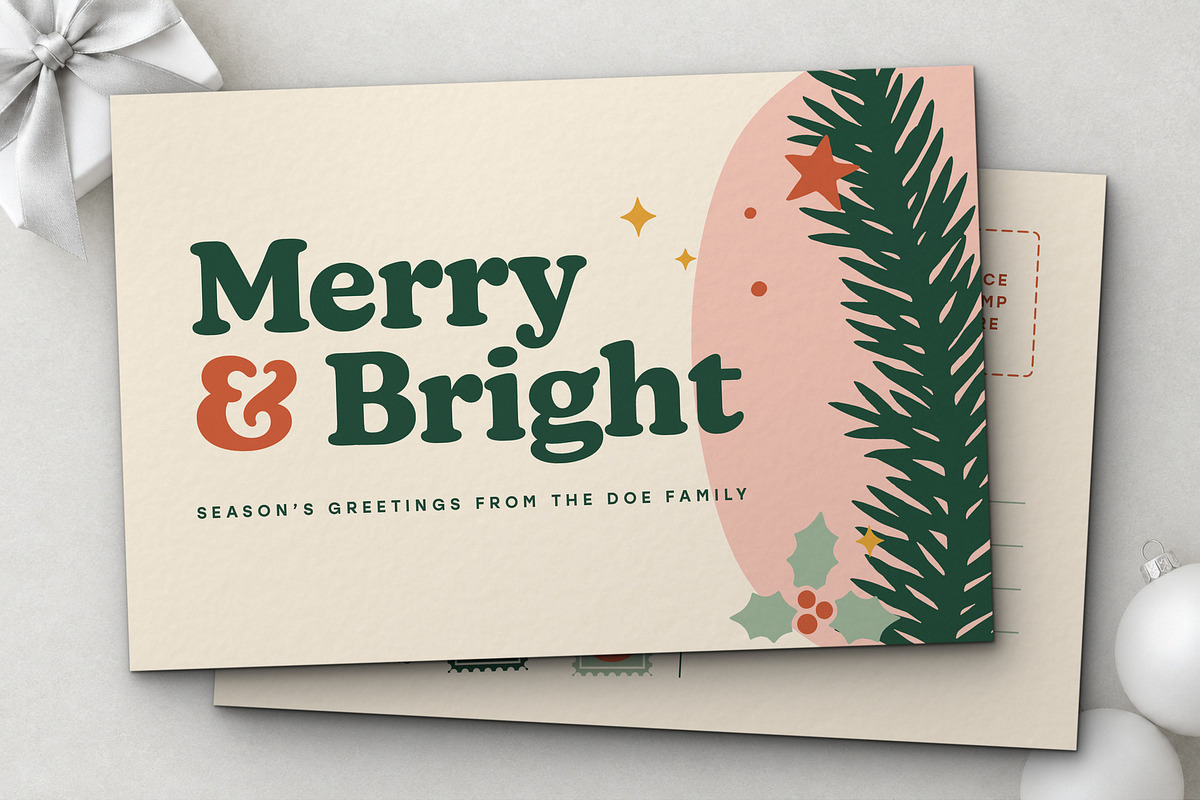 Retro Christmas Postcard Template, a Card Template by BrandPacks (Photo 6 of 6)