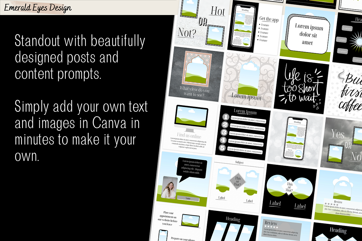 455 Canva Black Instagram Template, a Social Media Template by Emerald Eyes Design (Photo 7 of 12)