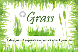 Watercolor handpainted clipart Grass