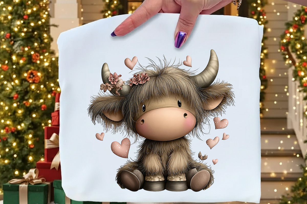 Quirky Valentine Highland Cow Clipar, an Illustration by Craft Nest (Photo 3 of 10)
