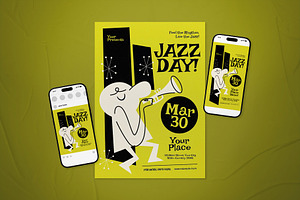 Gold Mid-century Jazz Day Flyer Set, a Flyer Template by The Good Store