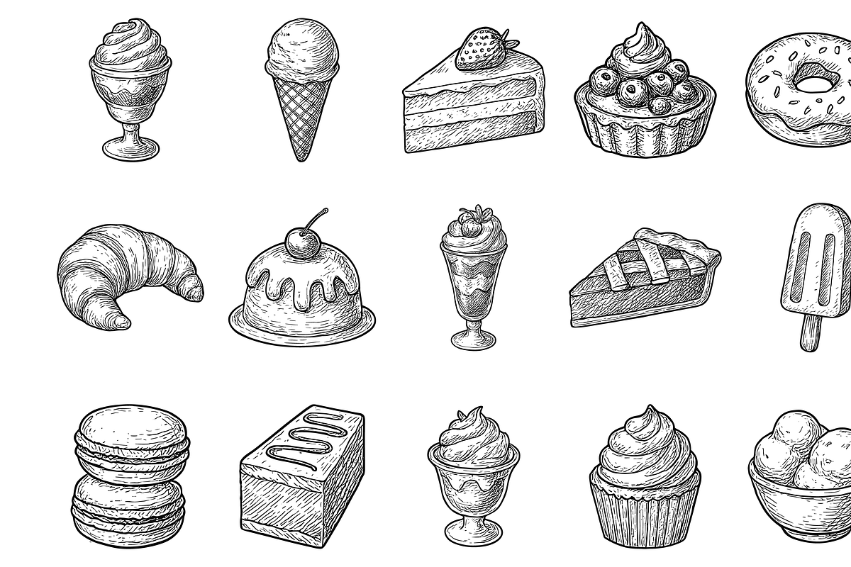 Vintage Dessert Set, an Object Graphic by nikagraphic
