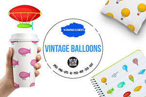 Vintage Balloons Icons Set, Cartoon