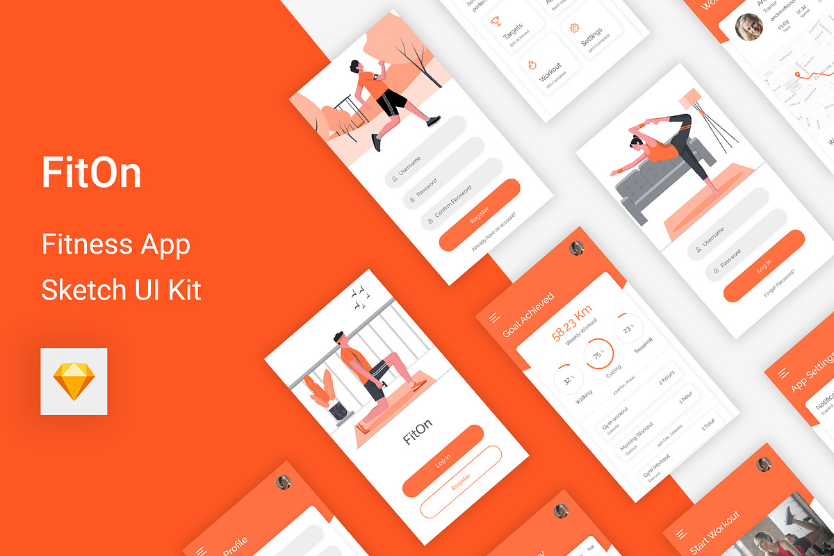 FitOn Fitness Sketch App, an UI Kit Template by themelove (Photo 1 of 9)