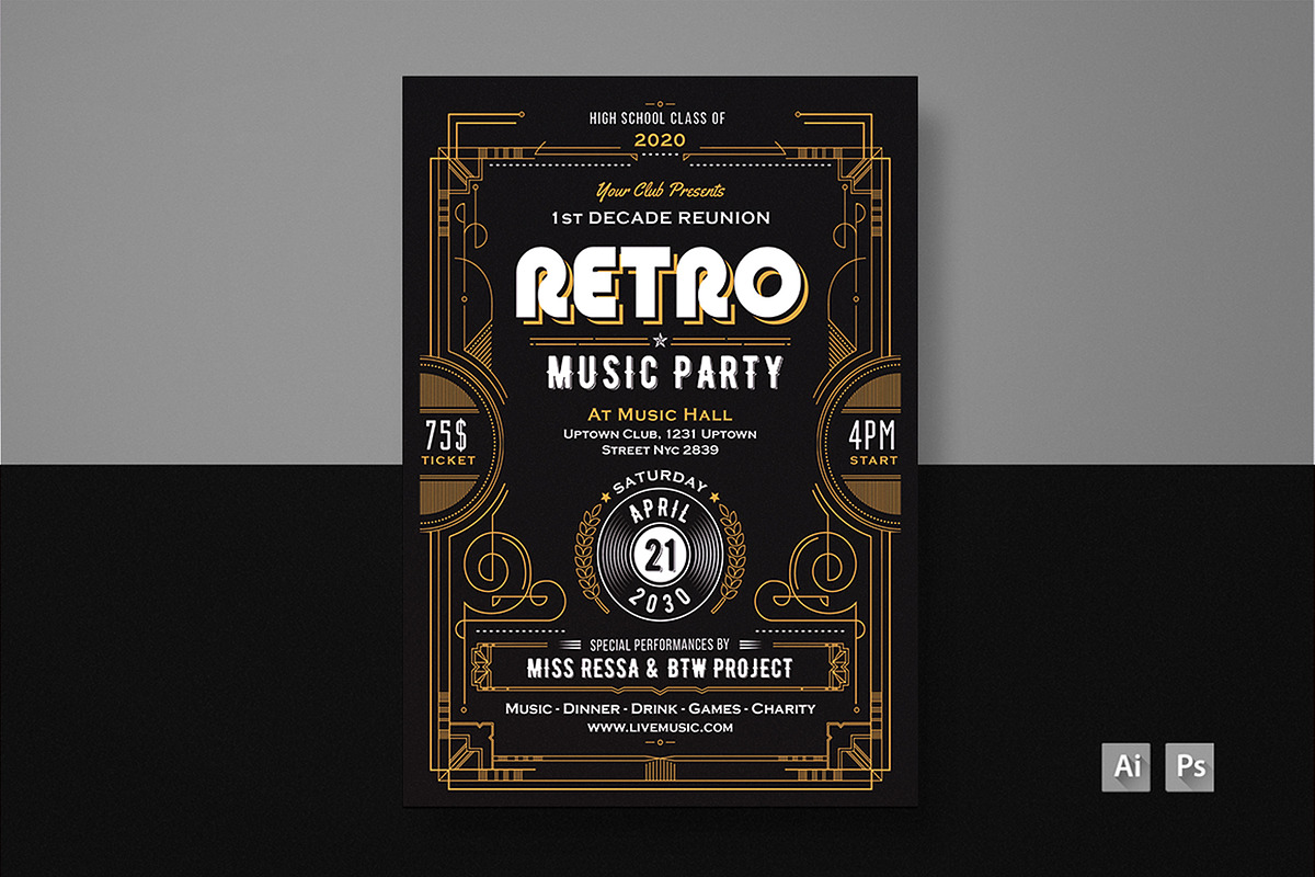 Bundle Retro Music Festival Flyer, a Flyer Template by Totem Design Studio (Photo 4 of 4)