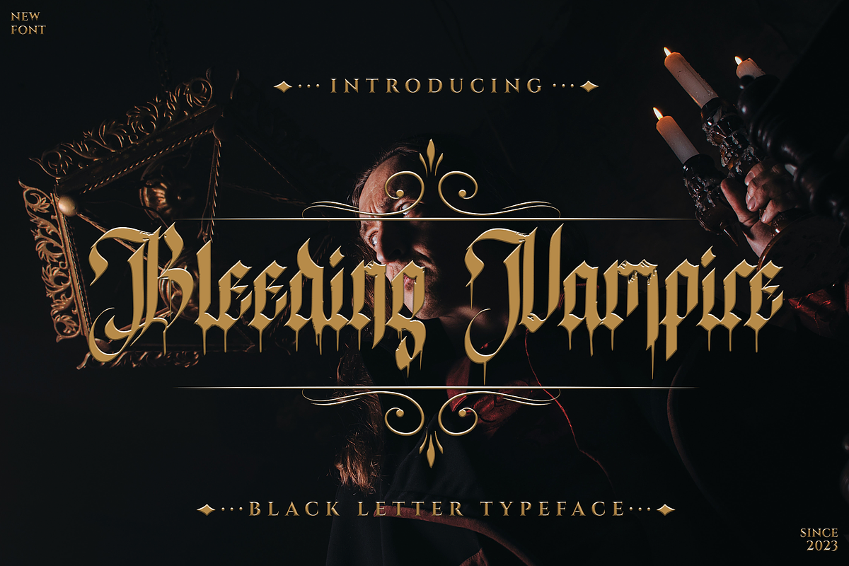 Bleeding Vampire, a Blackletter Font by Meizzaluna Design (Photo 1 of 10)