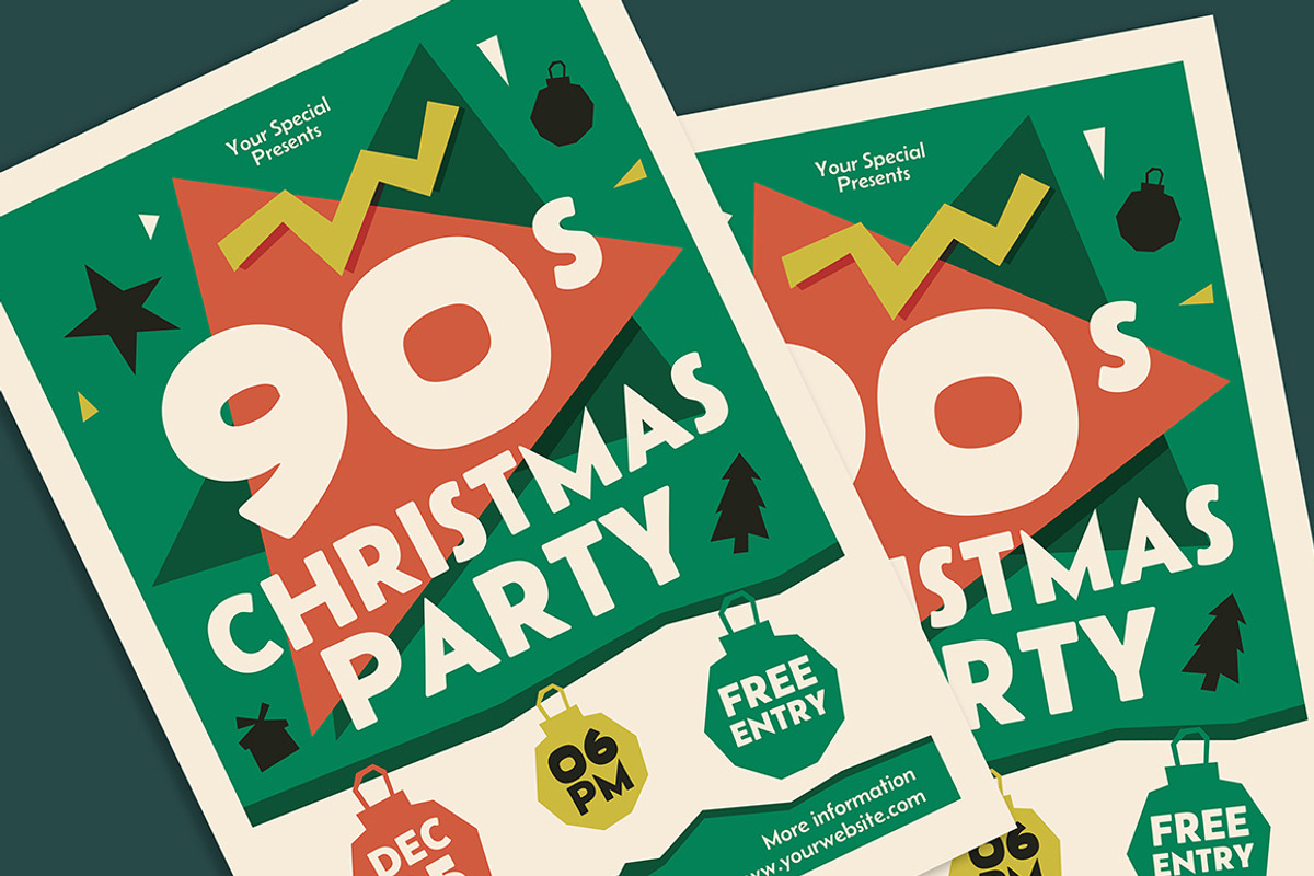 90s Christmas Party Flyer, a Flyer Template by Gumico Studio. (Photo 2 of 3)