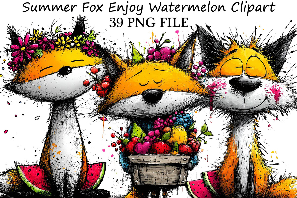 Summer Fox Enjoy Watermelon Clipart, an Illustration by DreamPrint404 (Photo 1 of 7)