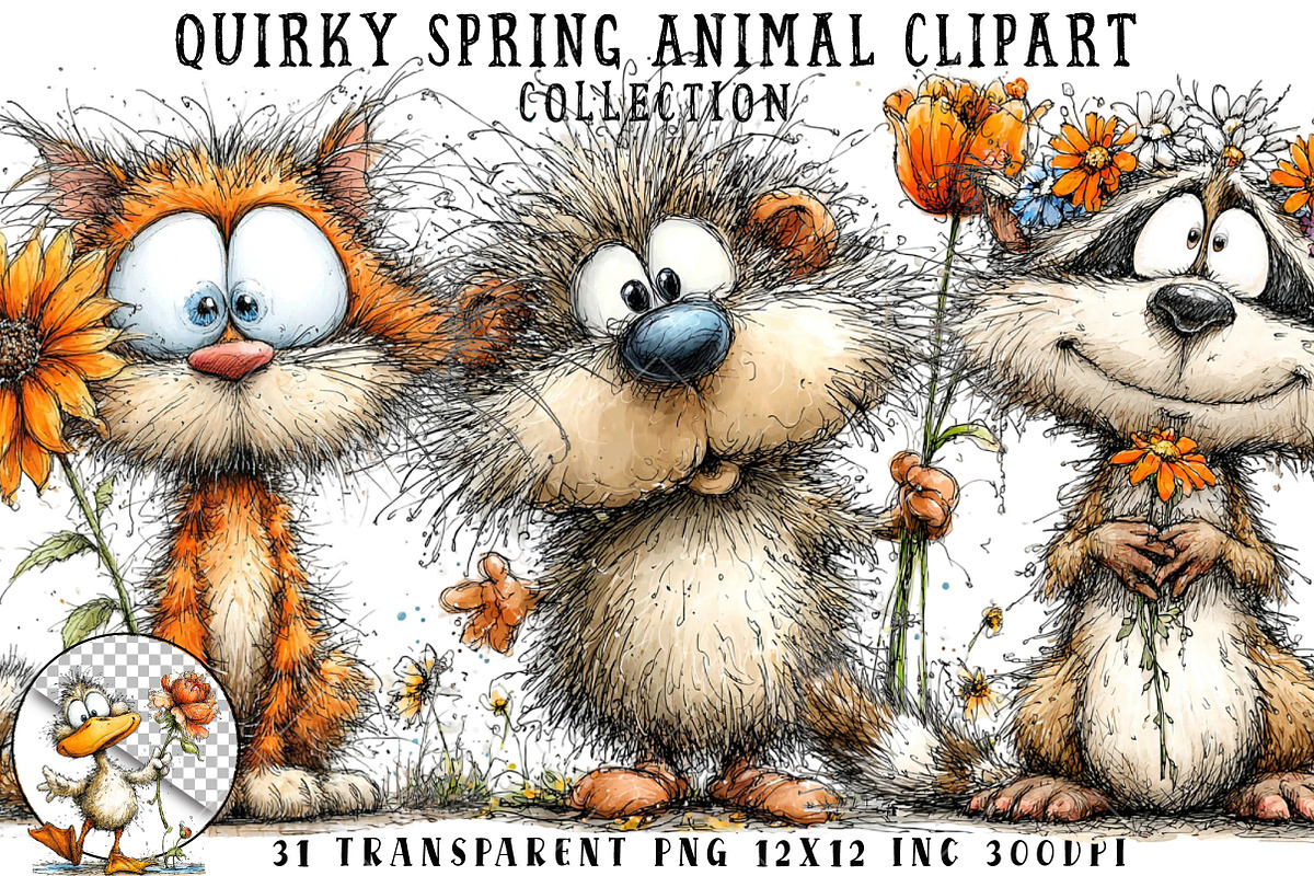 Quirky Spring Animal Clipart, an Illustration by OK Design (Photo 1 of 6)