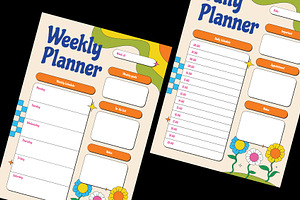 Retro Floral Daily Weekly Planner