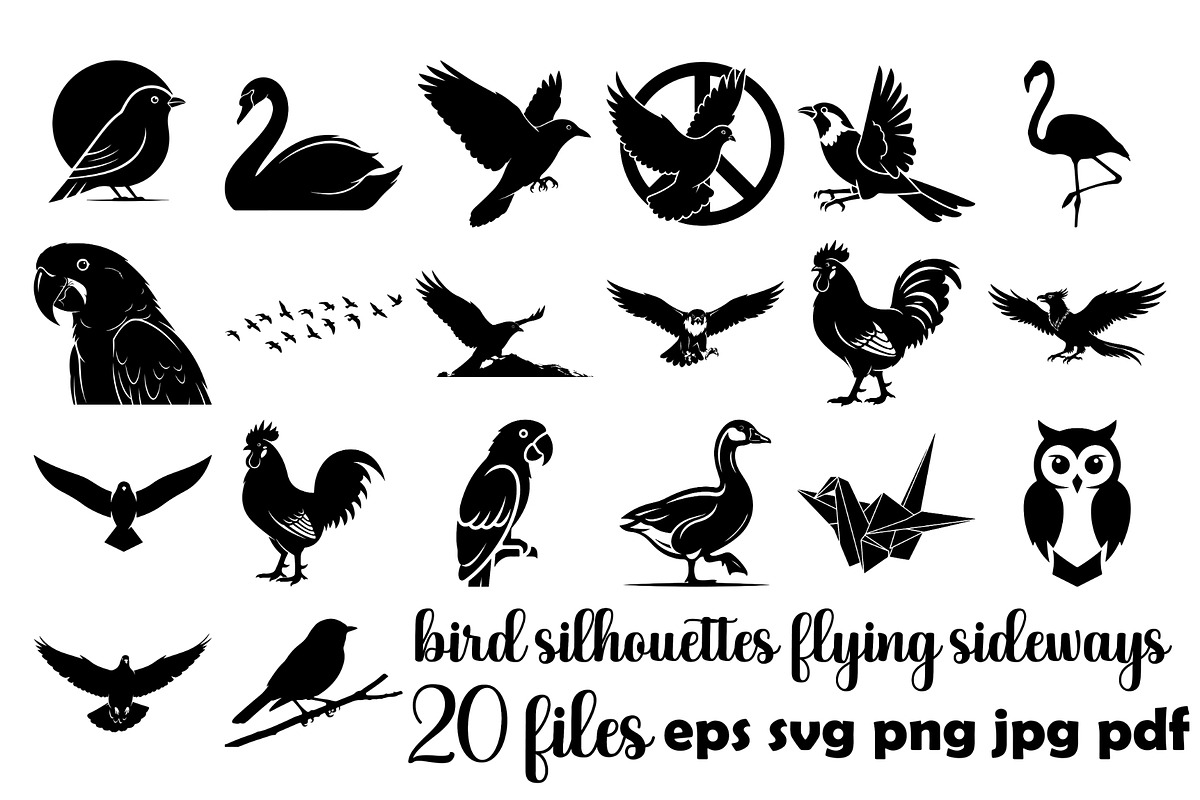 Bird Silhouettes Flying Sideways, an Animal Illustration by Designer_Momina (Photo 1 of 21)