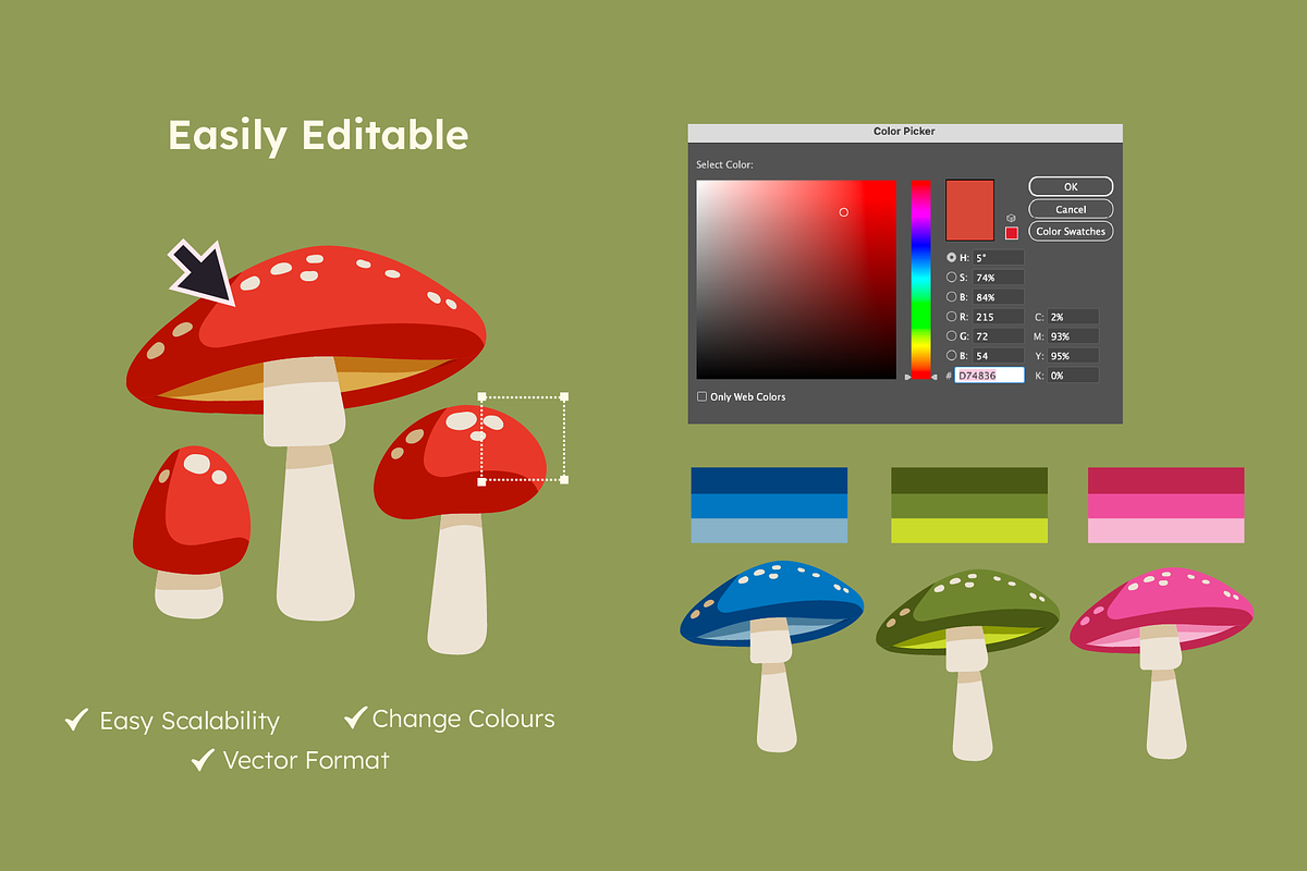 Wild Mushroom Illustrations, a Seasonal Illustration by ThePixelLibrary (Photo 4 of 10)