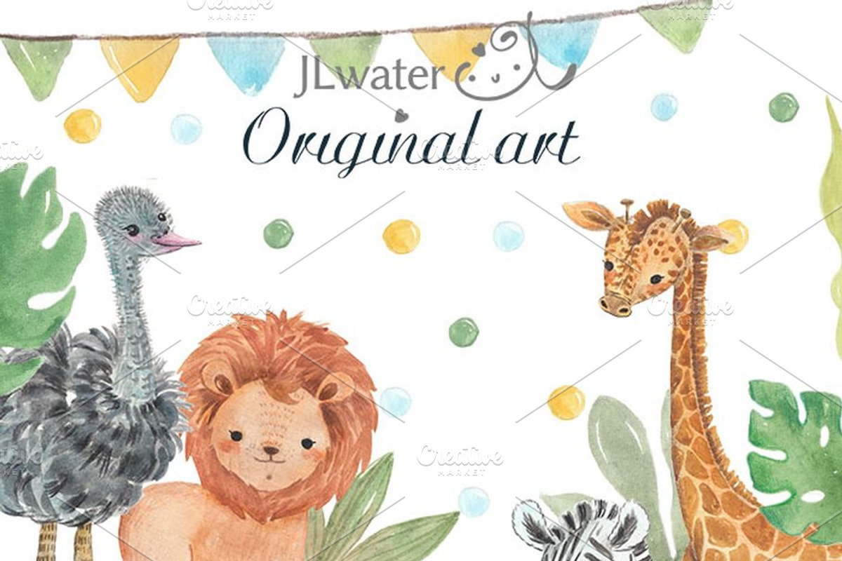 Safari Animals Watercolor Clip Art, an Animal Illustration by JaneLane (Photo 1 of 3)