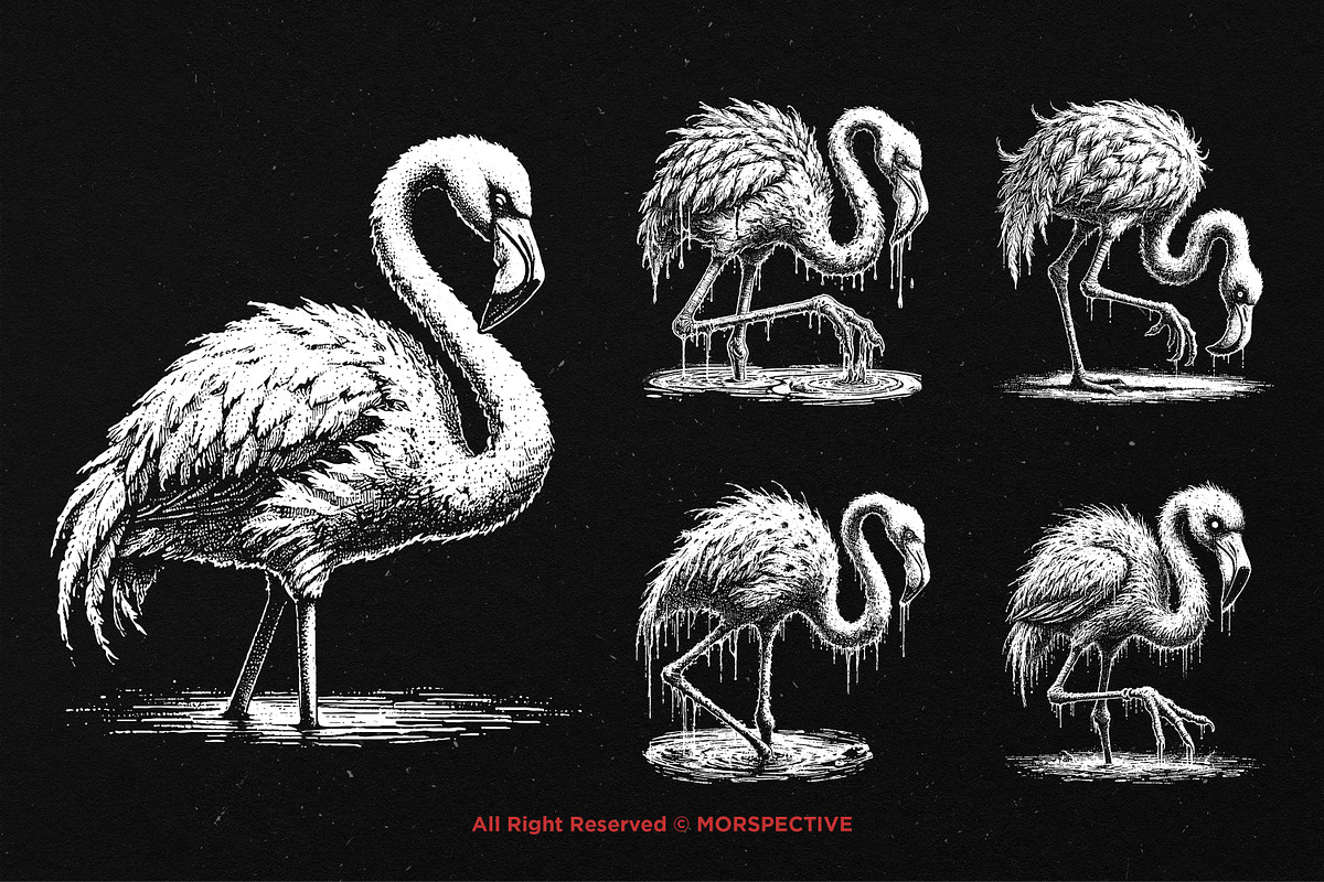 10 Bundle Dark Art Flamingo Bird, an Illustration by Morspective (Photo 3 of 7)