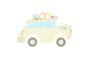 Vintage Car Decorated with Rings, a Transportation Illustration by TopVectors